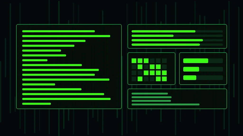 An immersive hacker dashboard with a terminal, scan bars, target nodes, and a log