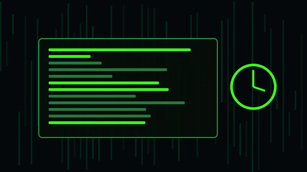 A code terminal beside a green clock ring for a typing speed test