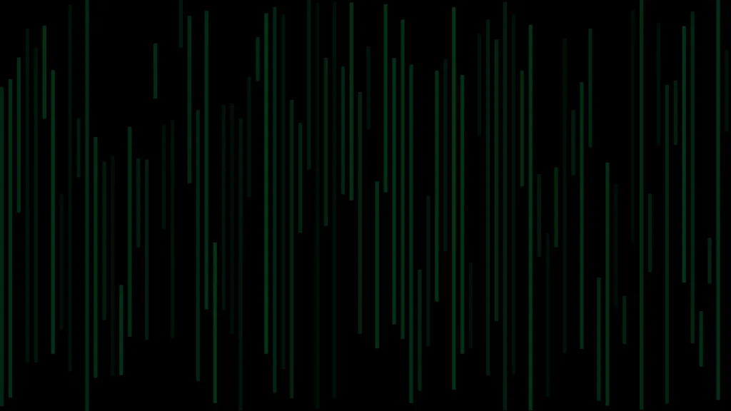Green Matrix code rain falling down a black screen